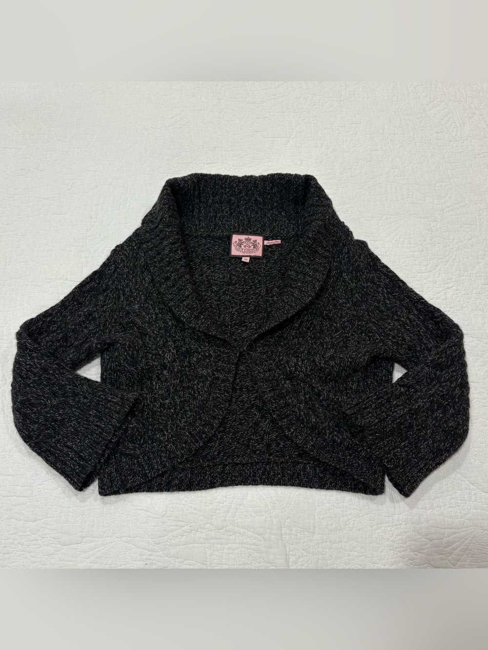 VTG Y2K Juicy Couture Sweater Sz M Gray Shrug Cardigan Wool Blend 3/4 Sleeve